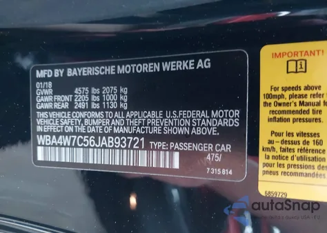 2018 BMW 440I from USA, damaged, VIN WBA4W7C56JAB93721